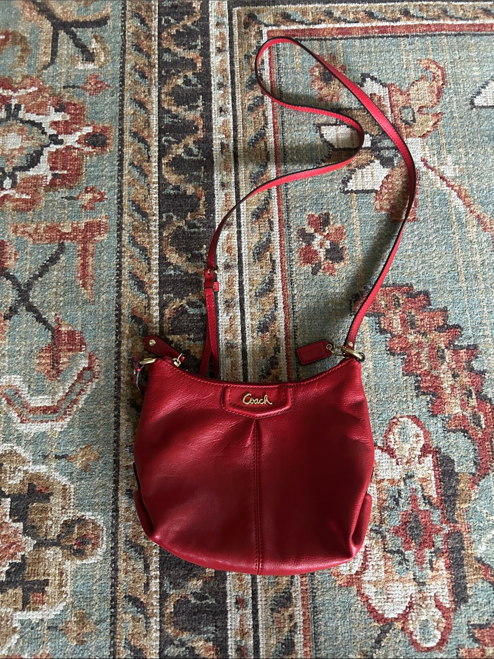 Coach Red Leather Crossbody with Gold-Tone Logo